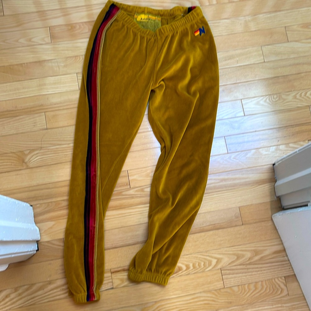 Aviator Nation Gold Velour Joggers Size L